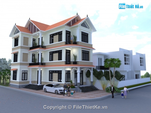 bản vẽ biệt thự 9x16m full,biệt thự 3 tầng đẹp,bản vẽ biệt thự 3 tầng đầy đủ,bản vẽ cad biệt thự góc phố,biệt thự 3 tầng góc phố KT9x16m